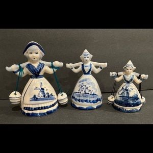 Vintage Delft Blue Dutch Milkmaids Lot of 3